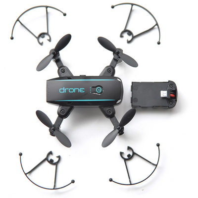 a black and blue remote controlled flying device